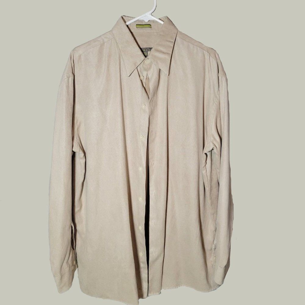 Kenneth Cole Reaction Mens Button Down Shirt Tan Long Sleeve Size L 16.5 32/33